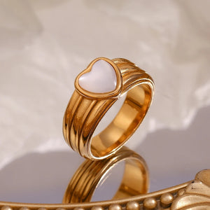 Lunar Shell Heart Stainless Steel Ring